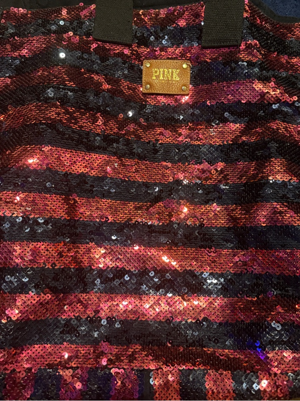 PINK Victoria's Secret Sequin Stripe Tote - Pink & Black
